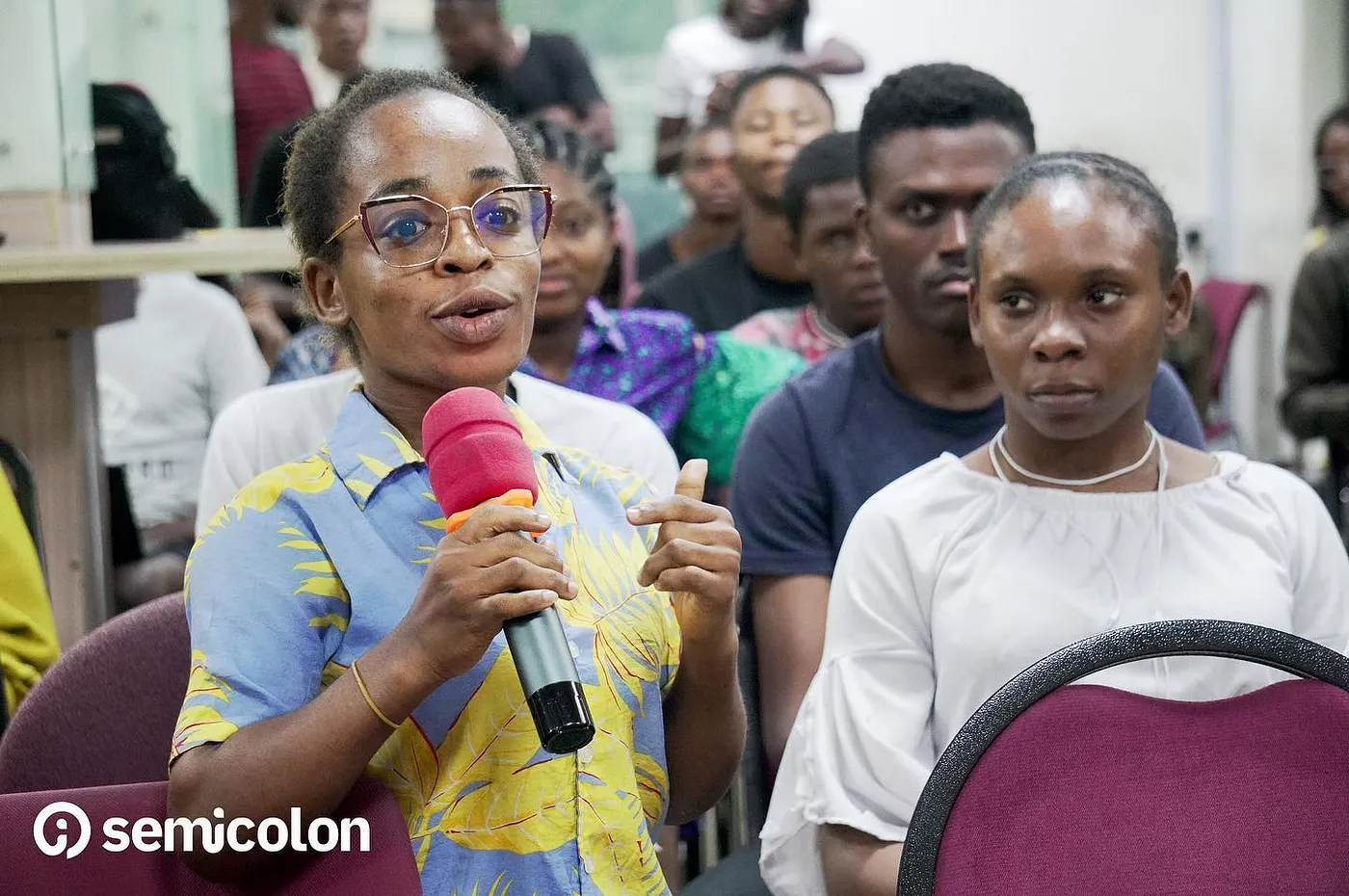 Ebelechukwu Doris Okolo speaking at a Semicolon community event
